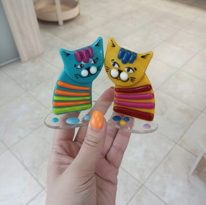 Мастер-класс Котики на подставке в технике фьюзинг в Екатеринбурге