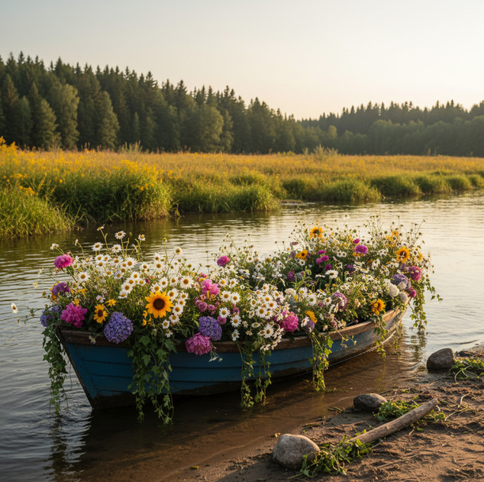 Аренда фотозоны Лодка с цветами в Москве