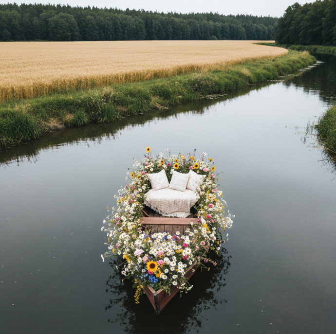 Аренда фотозоны Лодка с цветами в Москве