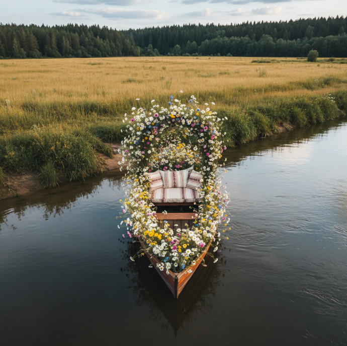 Аренда фотозоны Лодка с цветами в Москве