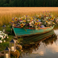 Аренда фотозоны Лодка с цветами в Москве