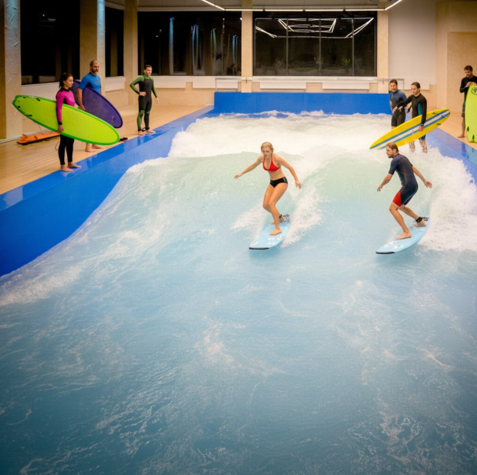 Тренировка по серфингу на искусственной волне в Москве