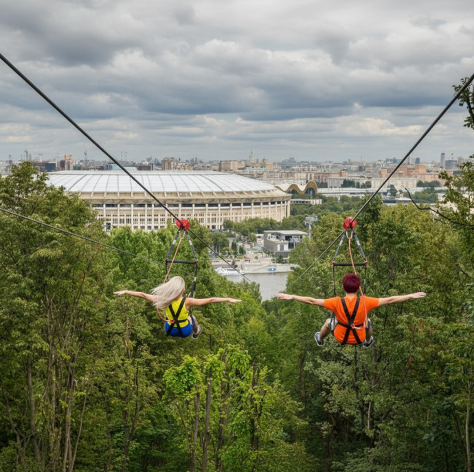 Спуск по стальному канату Zipline в Москве