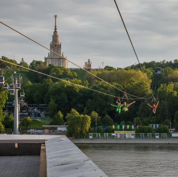 Спуск по стальному канату Zipline в Москве