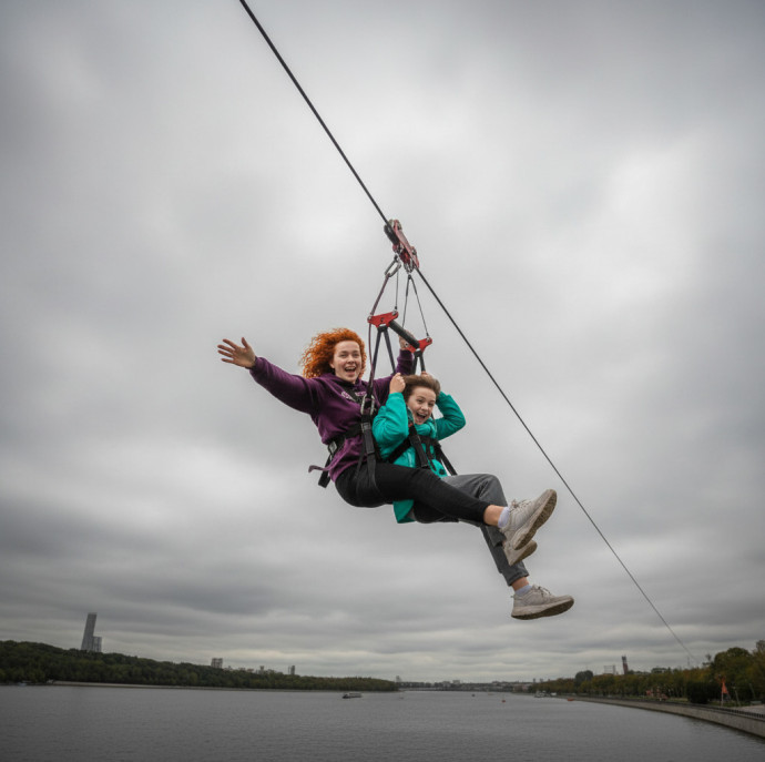 Спуск по стальному канату Zipline в Москве