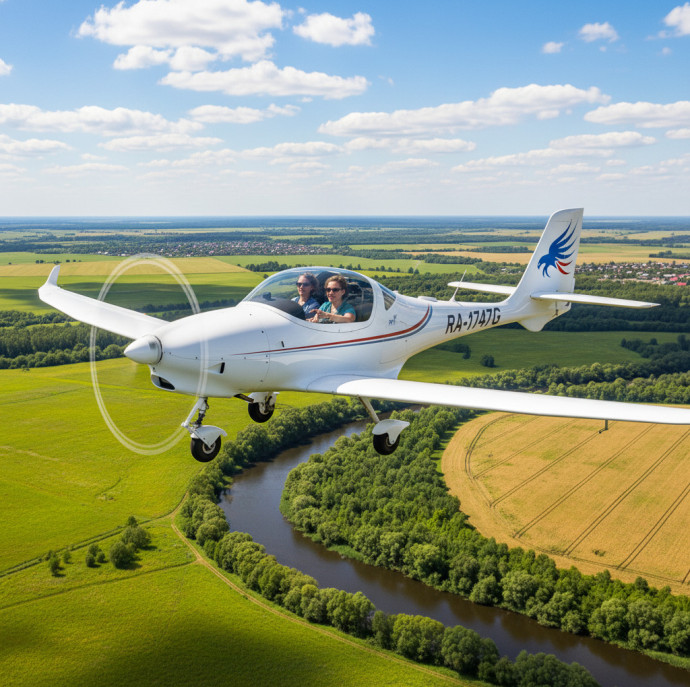 Полет на закате на самолете Aquila A210 в Москве