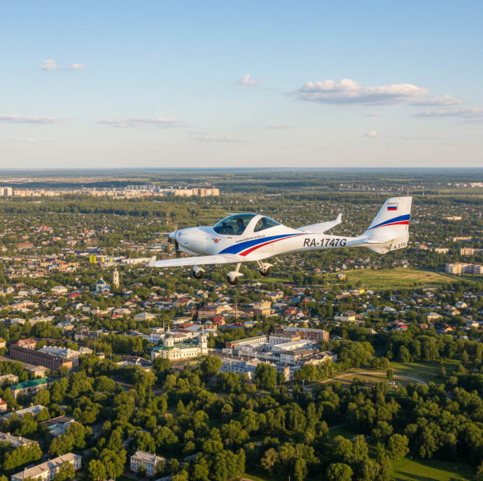 Полет на закате на самолете Aquila A210 в Москве