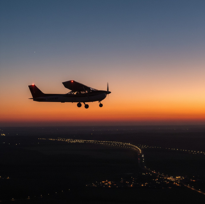 Ночной полет на самолете в Москве