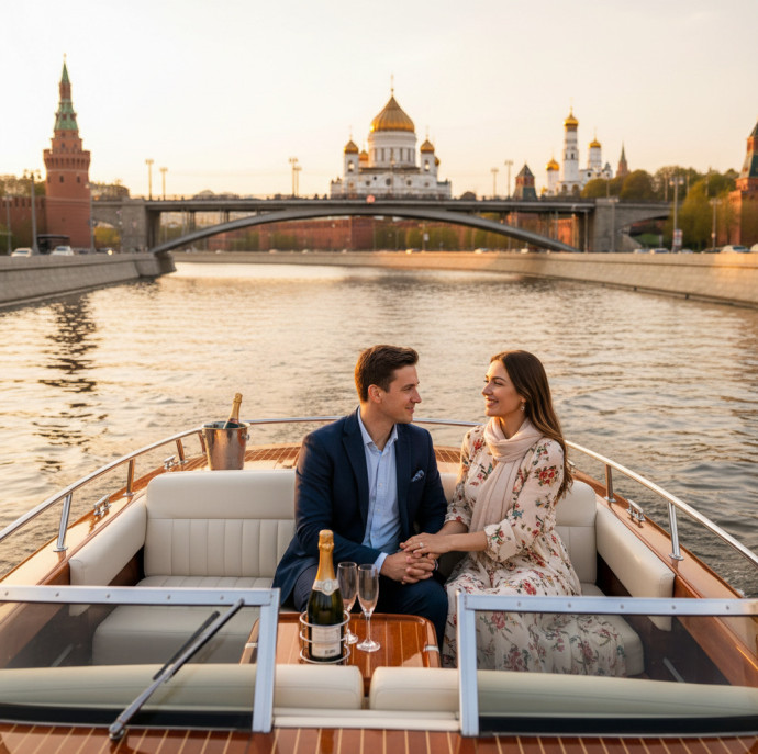 Романтическая прогулка на катере в Москве