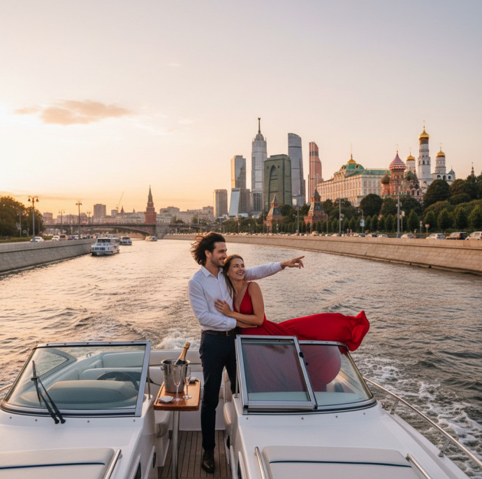 Романтическая прогулка на катере в Москве