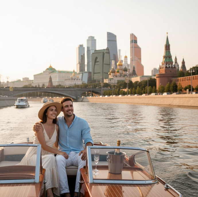 Романтическая прогулка на катере в Москве