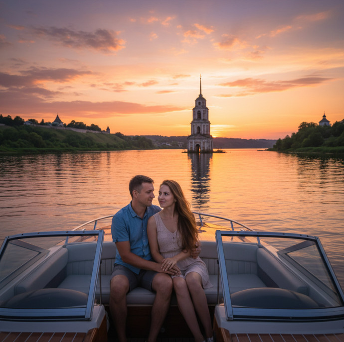 Романтический вечер на катере в Калязине в Москве