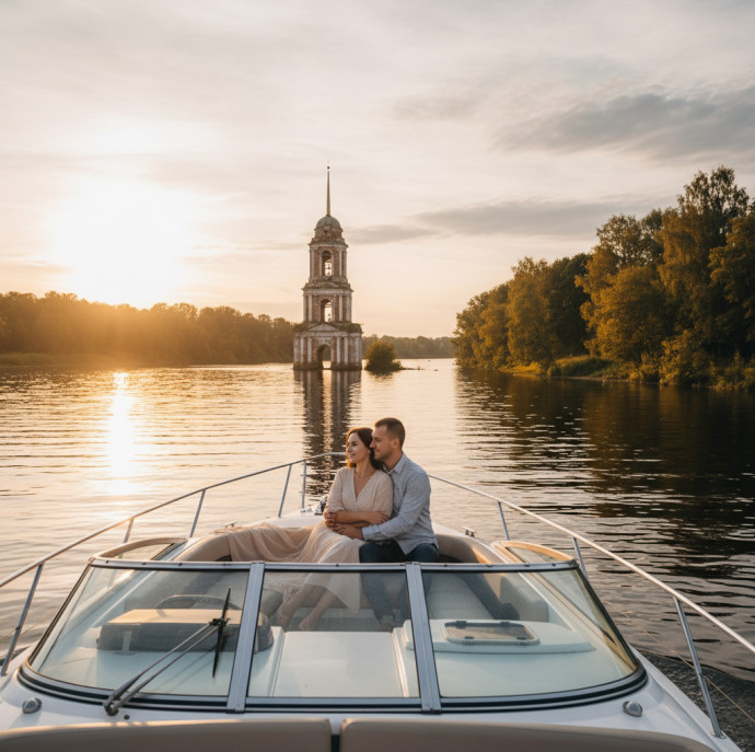 Романтический вечер на катере в Калязине в Москве