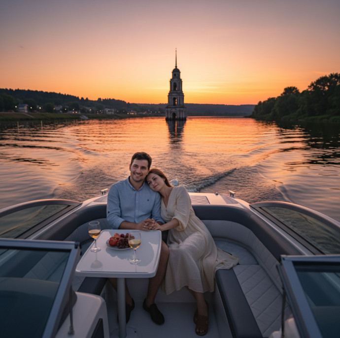 Романтический вечер на катере в Калязине в Москве