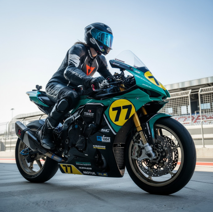 Заезд на гоночном треке на спортивном мотоцикле в Москве