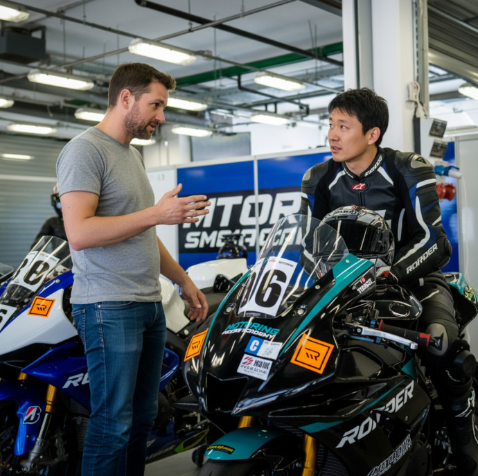 Заезд на гоночном треке на спортивном мотоцикле в Москве