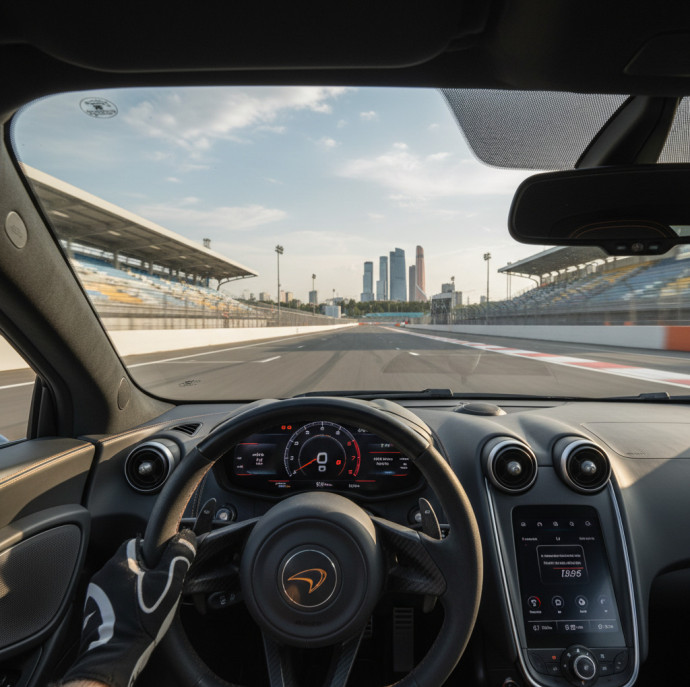 Заезд на спорткаре McLaren 570S на гоночном треке в Москве