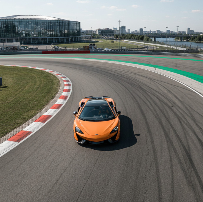Заезд на спорткаре McLaren 570S на гоночном треке в Москве