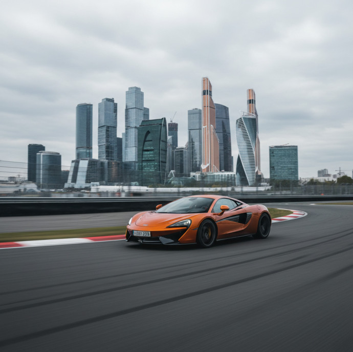 Заезд на спорткаре McLaren 570S на гоночном треке в Москве