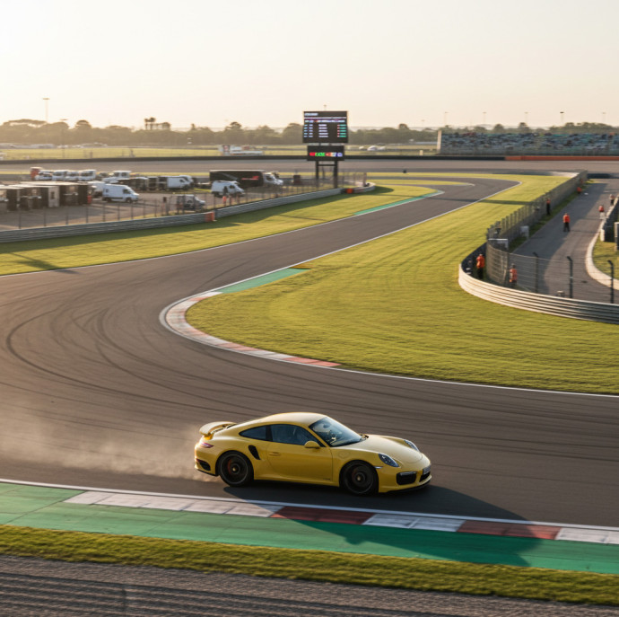 Заезд на спорткаре Porsche 911 Turbo S 991.2 на гоночном треке в Москве