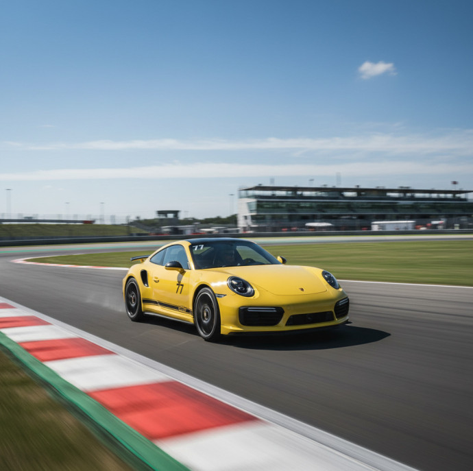 Заезд на спорткаре Porsche 911 Turbo S 991.2 на гоночном треке в Москве
