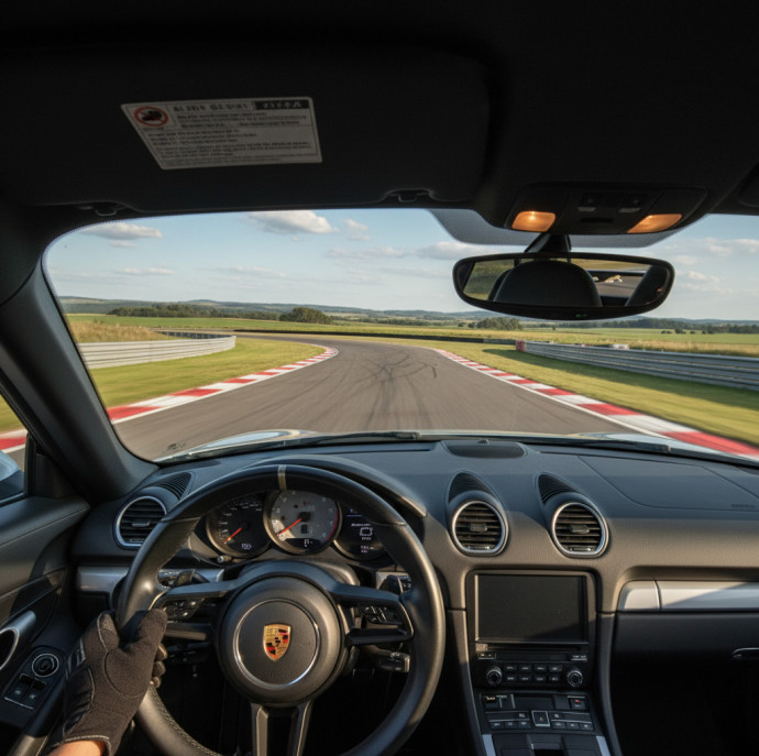 Заезд на спорткаре Porsche Cayman GT4 на гоночном треке в Москве