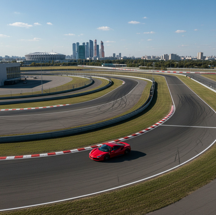 Заезд на спорткаре Ferrari 488 GTB на гоночном треке в Москве