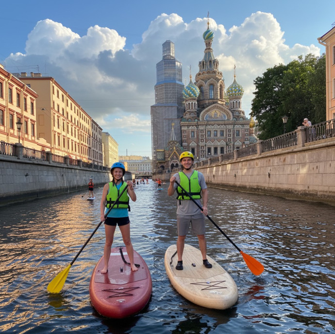 Прогулка на Sup-серфе вдоль Спаса на Крови в Санкт-Петербурге