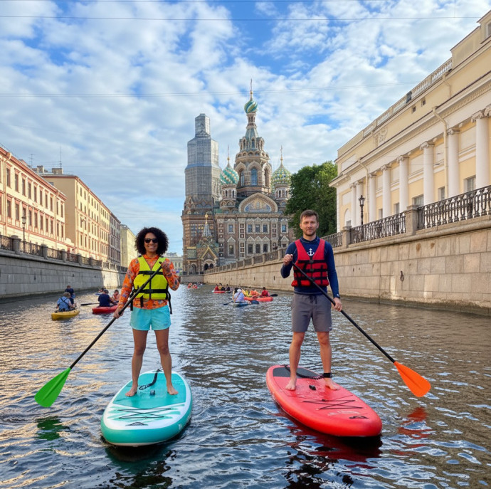 Прогулка на Sup-серфе вдоль Спаса на Крови в Санкт-Петербурге